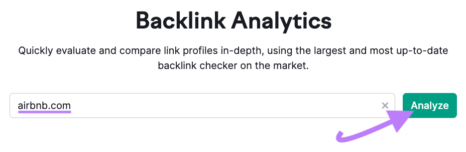 "airbnb.com" entered into Backlinks search bar